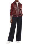 Shop Victoria Beckham Satin-trimmed Wool-twill Wide-leg Pants In Navy