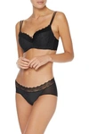 WOLFORD WOLFORD WOMAN SAMANTHA CHANTILLY LACE, SNAKE-PRINT JERSEY AND STRETCH-TULLE LOW-RISE BRIEFS BLACK,3074457345621291215