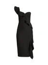 Aidan Mattox Women's Crepe One-shoulder Ruffle Sheath Dress In Black