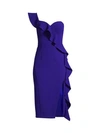 AIDAN MATTOX WOMEN'S CREPE ONE-SHOULDER RUFFLE SHEATH DRESS,0400011759911