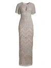 Aidan Mattox Fully Beaded Evening Gown In Silver