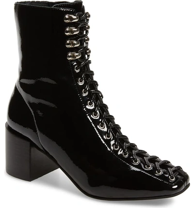 Jeffrey Campbell Belmondo Lace-up Boot In Black Crinkle Patent