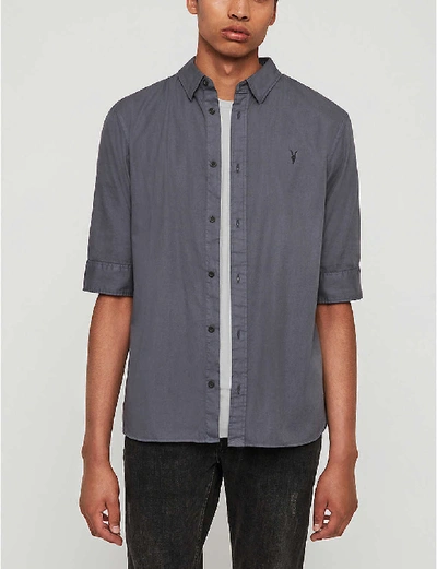 Allsaints Redondo Half Sleeve Slim Fit Button-down Shirt In Ash Blue