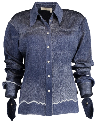 Chloé Cowboy-inspired Ombré Silk Seersucker Shirt In Indigo
