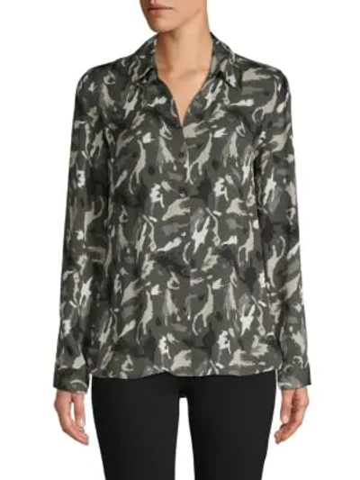 L Agence Camouflage-print Silk Shirt In Charcoal