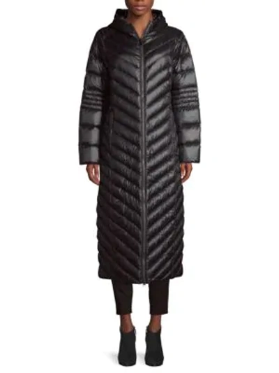 Saks Fifth Avenue Women's Long Chevron-quilted Down Puffer Coat In Black