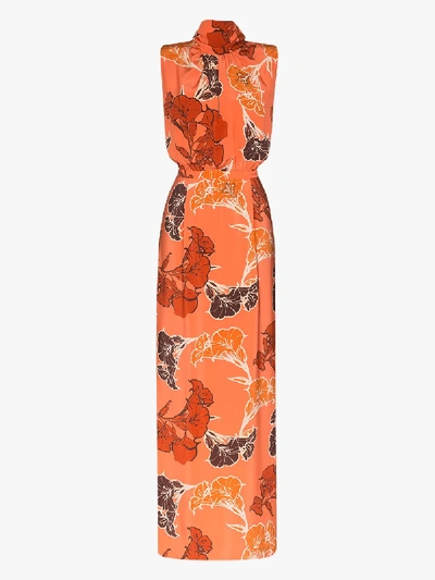 Johanna Ortiz Momentum Embellished Floral-print Silk Crepe De Chine Maxi Dress In Orange