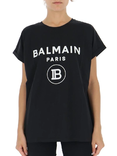 Balmain Logo Printed T-shirt In Black