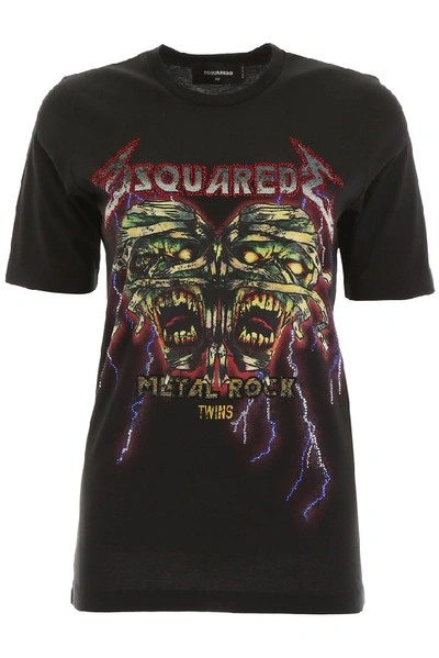 Dsquared2 Crystal Metal Rock T-shirt In Black