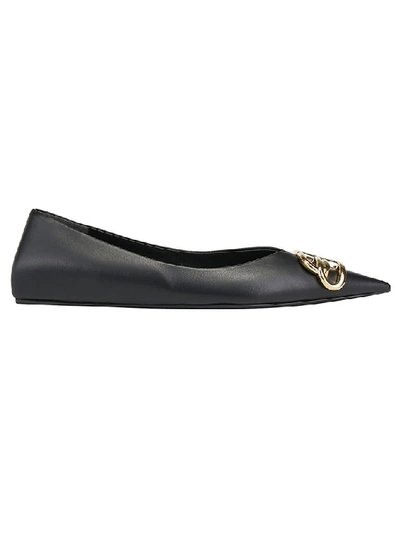 Balenciaga Square Knife Logo-embellished Leather Point-toe Flats In Black