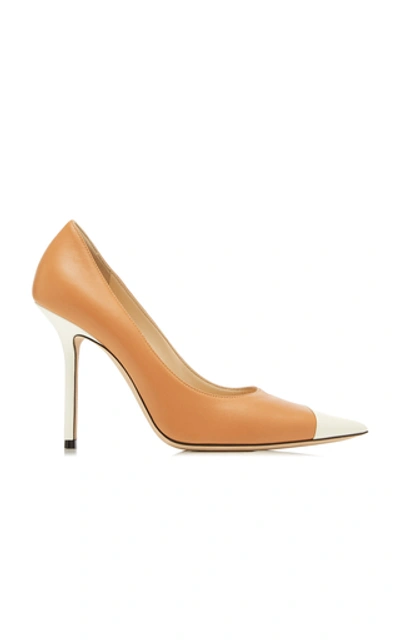 Jimmy Choo Love Asymmetrical Patent Leather Pointed Toe Pump In Tan