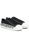 BURBERRY LOGO-PRINT LEATHER SNEAKERS,P00431552