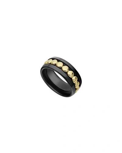 Lagos Meridian 18k Yellow Gold & Black Ceramic Caviar Stacking Ring In Gold/ Black Ceramic