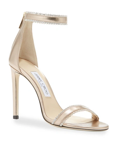 Jimmy Choo Dochas 100 Crystal-trimmed Leather Sandals In Gold