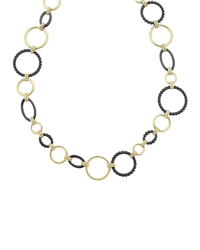 Lagos Meridian 18k Gold And Black Ceramic Link Necklace In Gold/ Black Ceramic