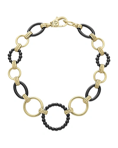 Lagos Meridian 18k Yellow Gold Gold & Black Caviar Black Ceramic Circle Link Bracelet In Gold/ Black Ceramic