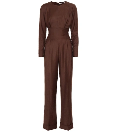 Emilia Wickstead Long Virgin Wool Gabardine Jumpsuit In Brown