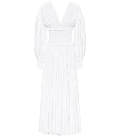 Khaite Dawny Shirred Pleated Cotton-poplin Maxi Dress In White