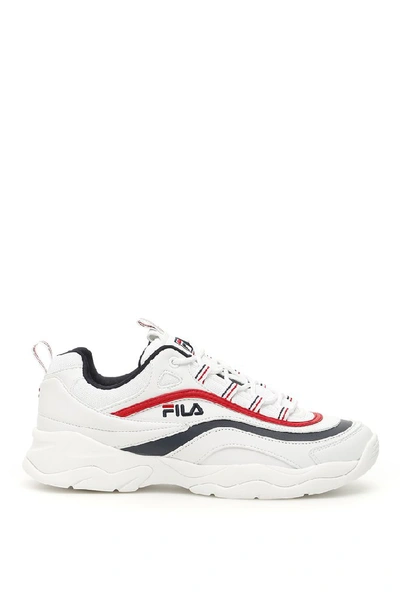 Fila Sneakers In White-blue Leather In White,blue,red