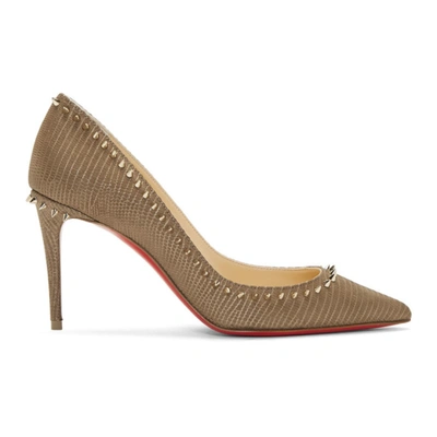 Christian Louboutin Taupe Croc Anjalina 85 Heels In Q170 Terra