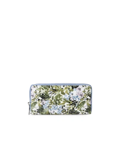 Pinko Green Flowers Ronzio Large Wallet In Light Blue