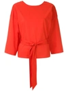 ANDREA MARQUES BELTED WRAP BLOUSE