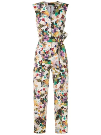 Andrea Marques Tie Waist Printed Jumpsuit In Multicolour