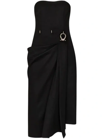Prada Strapless Hardware-waist Wool Dress In Black