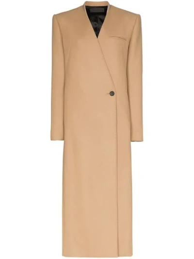 Haider Ackermann V-neck Wool-blend Twill Long-line Coat In Brown
