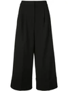 Tibi Pleat Front Wide Leg Crop Pants In Black