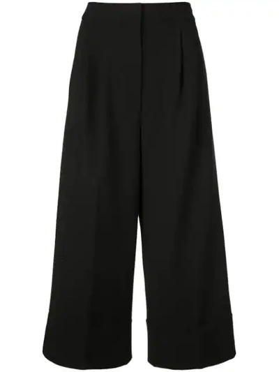 Tibi Pleat Front Wide Leg Crop Pants In Black