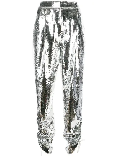 Tibi Avril Sequin-embellished Trousers In Silver