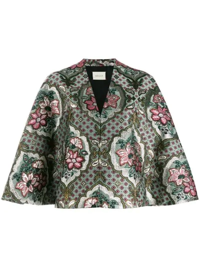 Gucci Geometric Floral Jacquard Cape In Grey