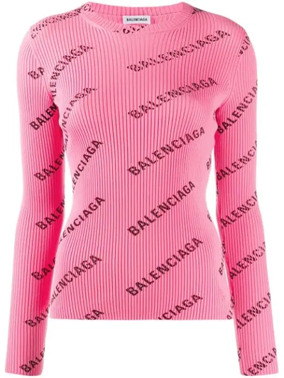 Balenciaga 粉色斜徽标罗纹针织衫 In Pink