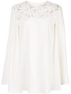 OSCAR DE LA RENTA CAPE SLEEVE EMBROIDERED BLOUSE