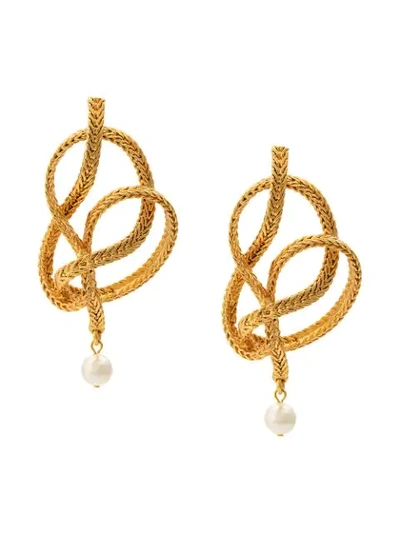 Oscar De La Renta Swirled Braided Chain & Faux Pearl Drop Earrings In Metallic