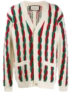 GUCCI WEB STRIPE CABLE KNIT CARDIGAN