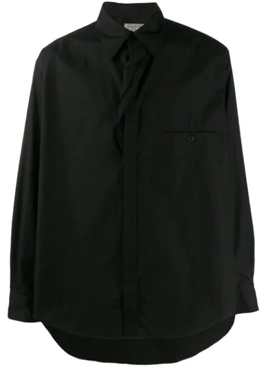 Yohji Yamamoto 旋褶开襟口袋衬衫 In Black