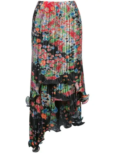 Givenchy Floral-print Plissé Asymmetric Skirt In Multicolour