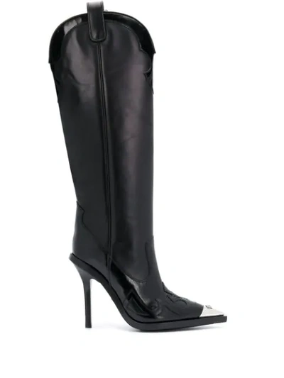 Versace Texan Boots In Black Leather