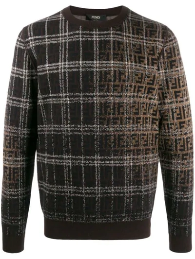 Fendi Blurred Ff Logo Wool Sweatshirt In Marrone