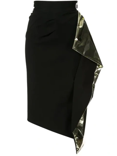 Maticevski Alkali Ruffled Metallic-accented Satin Pencil Skirt In Black