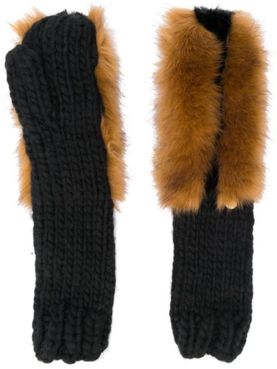 Urbancode Faux-fur Panel Gloves In Black