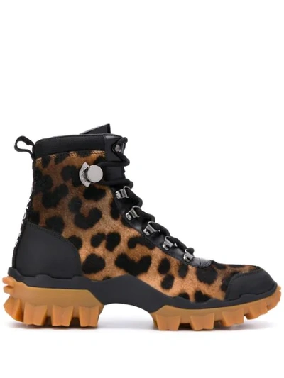 Moncler Helis Leather-trimmed Leopard-print Calf Hair Ankle Boots In Charcoal
