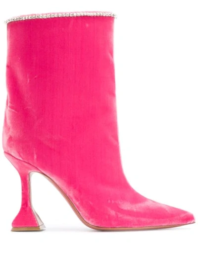 Amina Muaddi 100mm Mia Velvet-effect Ankle Boots In Fuxia