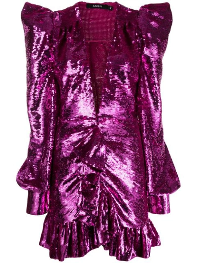 Amen Sequin-embroidered Dress In Purple