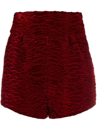 Saint Laurent High Waist Viscose & Cupro Velvet Shorts In Dark Red