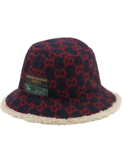 Gucci Logo-intarsia Wool-blend Bucket Hat In 4177 Blu