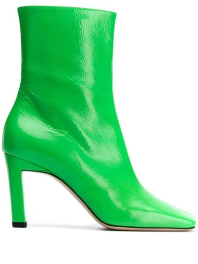 Wandler Isa Square-toe Leather Ankle Boots In Green