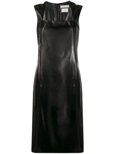Bottega Veneta Sleeveless Square Halter-neck Leather Dress In Black